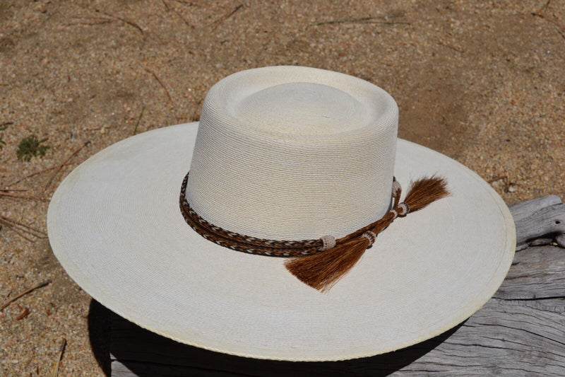 1/2" Hand Braided 5 Strand Horsehair Hatband Double Tassels - Sorrel/Black/White