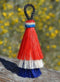 Close Up View 3" 3 bell mule tail cut natural and brightly colored tassels. Handmade from 100% horsehair.     Red/White/Blue