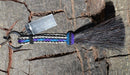Close Up View Awesome 3/8" wide, 3 Strand Braided Horsehair Key Chain. Full length is 7" including the key ring.   White/Purple/Turquoise