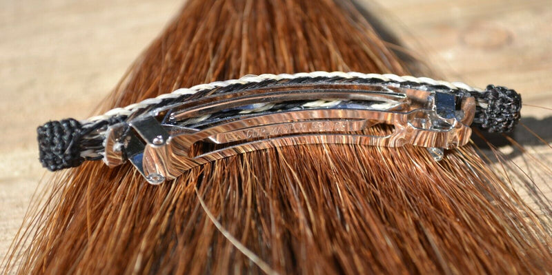 Close Up Back View Awesome 1/2" wide x 4" long, 3 Strand Braided Natural Horsehair Barrette.  