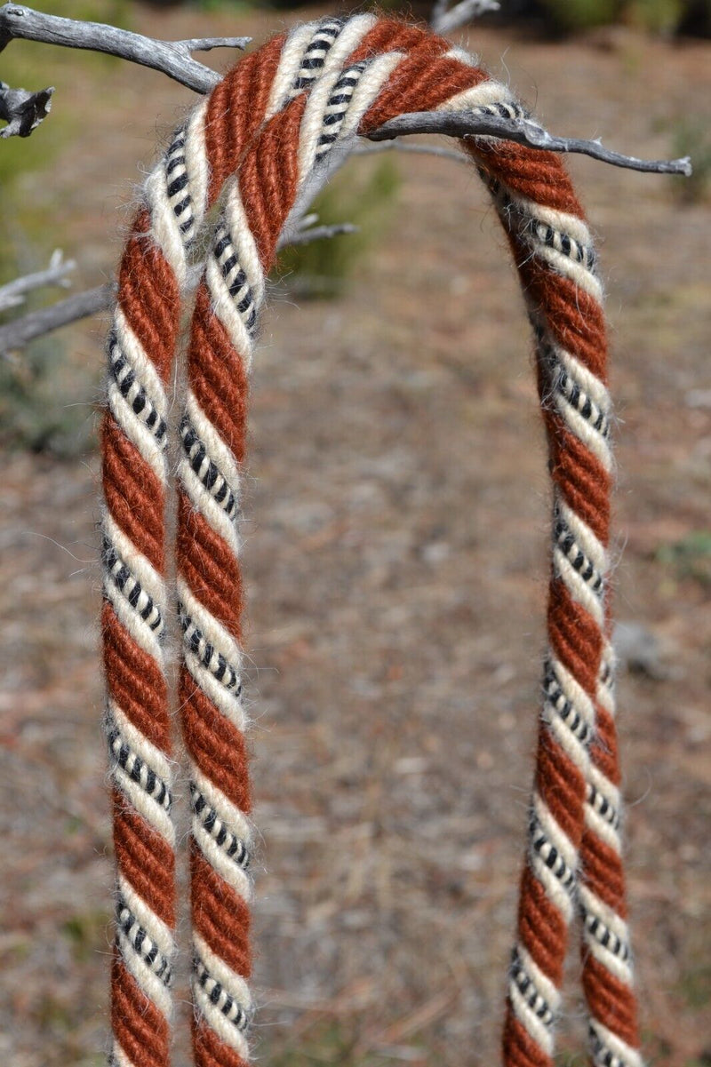 Jose Ortiz 5/8" Mohair Roping/Loop Reins - Rust, White, Black & White