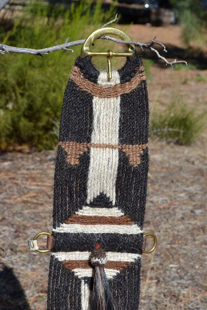 100% Mohair Vaquero Style Mane Hair Girth/Cinch w/Shu-Fly - Black/Chestnut- 30"