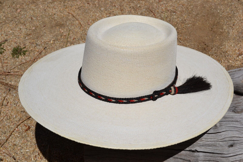 3/8" Braided Horsehair Hatband Single Side Tassel - Black, Red & White