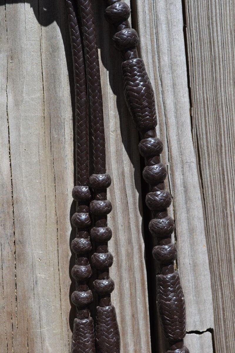 Jose Ortiz 12 plait Braided Chocolate Leather Romel Reins - Oklahoma - 52"