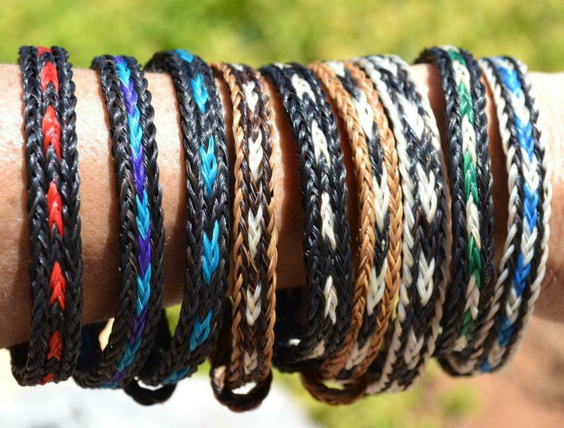Awesome 1/2" wide, 3 Strand Braided Horsehair Bracelet with sliding knot.  The unique sliding knot XL design expands up to 10".  Unisex.  Very durable and makes a great gift for any horse lover.Various Colors Available.
