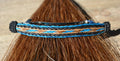 Close Up View Awesome 1/2" wide x 4" long, 3 Strand Braided Natural Horsehair Barrette.  Turquoise/Black/Sorrel/TQ