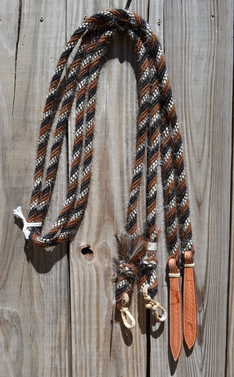 Jose Ortiz 5/8" Mane Hair Split Reins 8 ft -   Black, Chestnut, White & Black