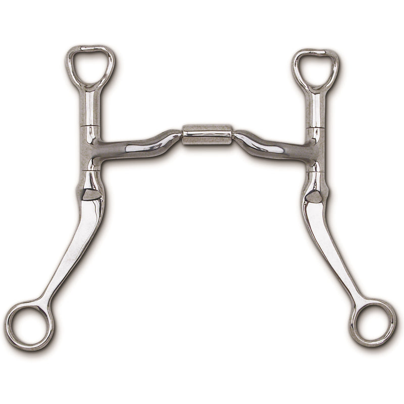 Myler Level 2 - Stainless Steel 7" Flat Shank w/Sweet Iron  Low Port Comfort Snaffle (MB 04).  Copper Inlay Mouth.  This mouthpiece will naturally oxidize, or rust.  Harmless to horses, it has a sweet taste and promotes salivation.