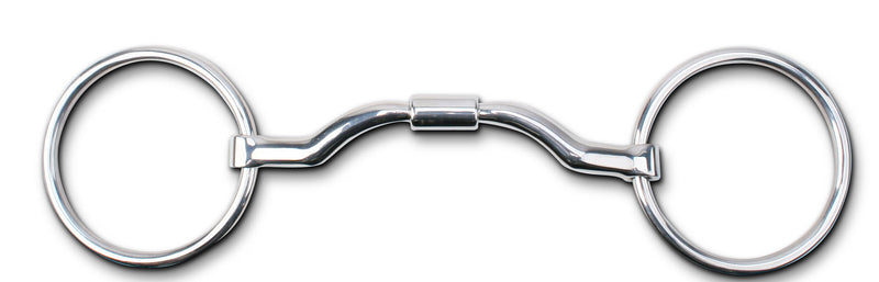 Myler Level 3 - 5" Stainless Steel Loose Ring Low Extra Wide Ported Barrel Bit (MB 33WL)  Copper Inlay Mouth.  This mouthpiece will naturally oxidize, or rust.  Harmless to horses, it has a sweet taste and promotes salivation.