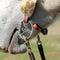 Shown Modeled on a Horse Myler Level 3 - 5" Stainless Steel Western Dee Bit with 2 Hooks and Sweet Iron Ported Barrel (MB 33) Copper Inlay Mouth.  This mouthpiece will naturally oxidize, or rust.  Harmless to horses, it has a sweet taste and promotes salivation.